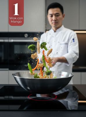 Sartén Wok de Hierro Concavo Con Mango de 34cm Color Plateado