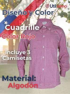 Imagen 2 del producto Pack 3 Camisa Huaso Cuadrillé Algodón Niño Color Rojo