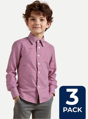 Imagen 1 del producto Pack 3 Camisa Huaso Cuadrillé Algodón Niño y Juvenil Color Rojo
