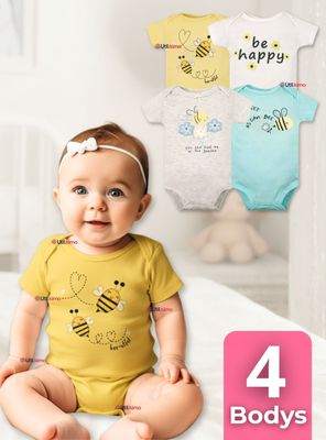 Pack 4 Bodys Niña Manga Corta Tedmimak 100% Algodón Little bee