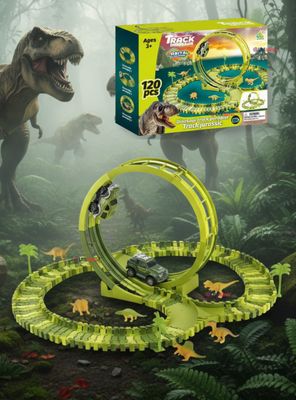 Pista Carreras de Auto Juguete Flexible Dinosaurio 120 Piezas Niños