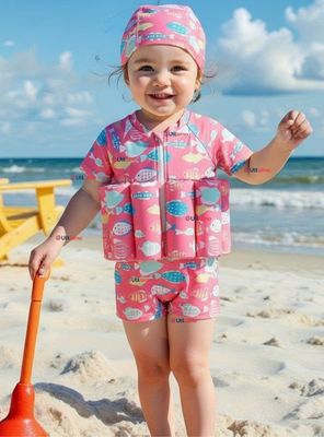 Traje de Baño Flotador Enterito Con Gorro 2 Piezas para Niña  9 a 36 Meses Pink Sea