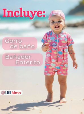 Imagen 2 del producto Traje de Baño Flotador Enterito Con Gorro 2 Piezas para Niña 9 a 36 Meses Pink Sea