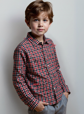 Camisa Huaso Cuadrillé Manga Larga 100% Algodón Negro y Rojo Casual