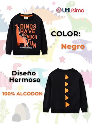 Imagen 2 del producto Polerón Algodón Cuello Redondo Niños Negro Dinosaurio