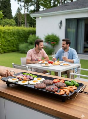 Plancha Parrilla Eléctrica ExtraGrande Antiadherente Churrasquera 1500W de Potencia