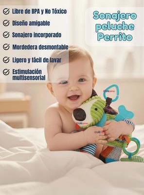 Imagen 2 del producto Juguete Peluche Animales Sensorial Con Mordedor Sonajero Diseño Perrito para Niña y Niño