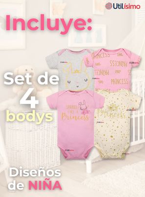 Imagen 2 del producto Pack 4 Bodys Niña Manga Corta Tedmimak 100% Algodón Sparkle Like a Princess