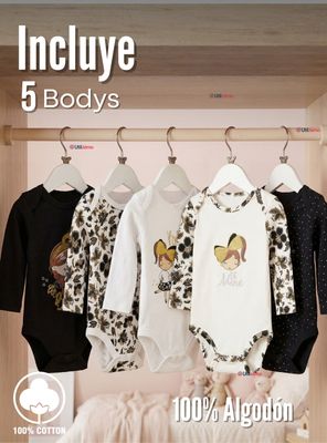 Imagen 2 del producto Pack 5 Bodys Manga Larga 100% Algodón Bebé Niñas Golden Magic