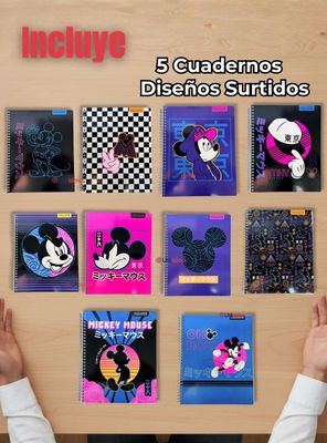 Imagen 2 del producto Pack 5 Cuadernos Universitarios Mickey Mouse Pop Proarte 7mm 100 Hojas Diseños Surtidos