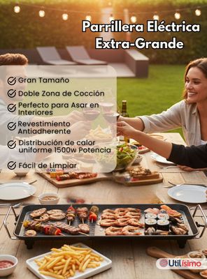 Imagen 2 del producto Plancha Eléctrica Parrilla ExtraGrande Antiadherente Churrasquera 1500W de Potencia