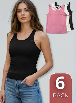 Pack 6 Camisetas Poleras 100% Algodón Básicas Con Espalda Cruzada Mujer Colores Surtidos