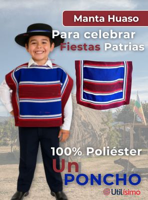 Imagen 2 del producto Poncho Manta Huaso Cueca Fiestas Patrias Niños Traje Tipico