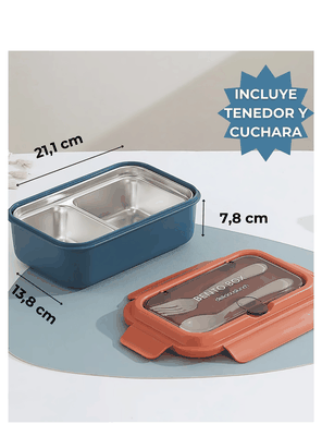 Imagen 2 del producto Fiambrera Contenedor Térmico 828 Ml Táper Hermético + Cubiertos Blue And Red