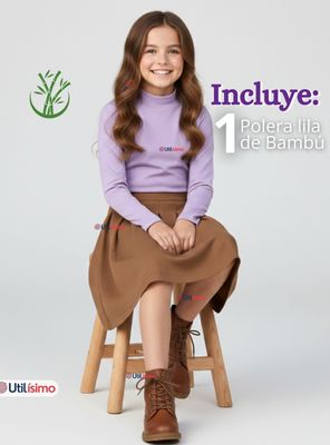 Imagen 2 del producto Polera Camiseta Bambú Lila Cuello Beatle Primera Capa Manga Larga Niñas