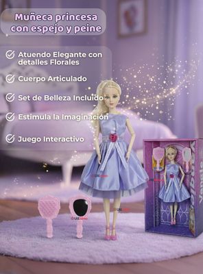 Imagen 2 del producto Set Juego de Muñeca Princesa Con Espejo Y Peine