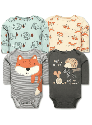Pack 4 Bodys Bebé Niño Manga Larga Tedmimak 100% Algodón Gray Fox
