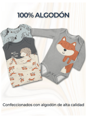 Imagen 2 del producto Pack 4 Bodys Bebé Niño Manga Larga Tedmimak 100% Algodón Gray Fox