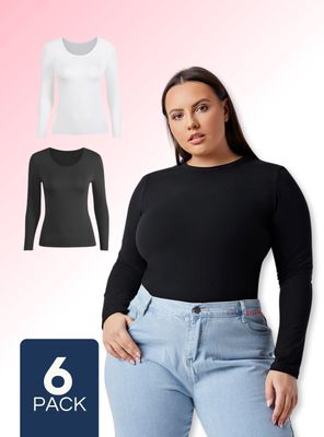 Pack 6 Camiseta Polar Manga Larga Primera Capa Mujer Blanco y Negro