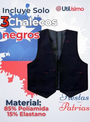 Imagen 2 del producto Pack 3 Chaleco Bolero Nortino Niños Juvenil Fiestas Patrias Negro