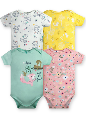 Imagen 1 del producto Pack 4 Bodys Niña Manga Corta Tedmimak 100% Algodón Animales Animados