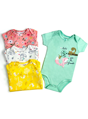 Imagen 2 del producto Pack 4 Bodys Niña Manga Corta Tedmimak 100% Algodón Animales Animados