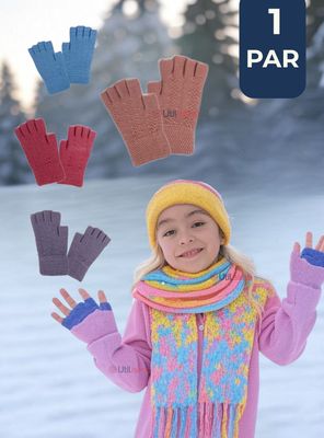 Guantes 16CM Lana Acrílica Dedos Medio Niña Liso Colores Surtidos