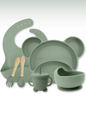 Set De Alimentación Bebé Silicona 6 Piezas Libre BPA Verde