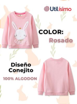 Imagen 2 del producto Polerón Alñgodon Cuello Redondo Niña Rosado Conejito