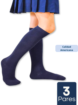 Pack 3 Calcetines Escolar Largo Azul Bambú Mas Clothing