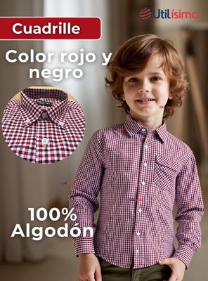 Imagen 2 del producto Camisa Huaso Cuadrillé Manga Larga 100% Algodón Cuadro Rojo y Negro