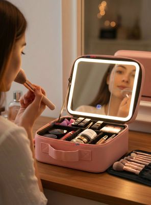 Estuche Maquillaje 2 en 1 Cosmetiquero Espejo Con Luz Led Organizador
