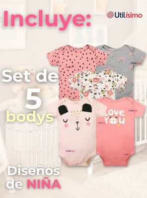 Imagen 2 del producto Pack 5 Bodys Niña Manga Corta Tedmimak 100% Algodón Princess love