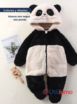 Imagen 2 del producto Enterito Panda con Capucha bebe Polar Blanco y Negro