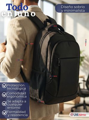 Imagen 2 del producto Mochila Ejecutiva Oficina Notebook Impermeable Resistente 49cm Negro 25L