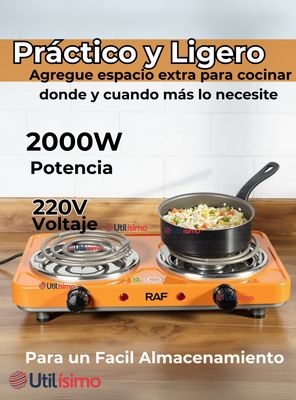 Imagen 2 del producto Cocina Eléctrica 2 Platos 2000W de Potencia Cocinilla Portátil Naranja