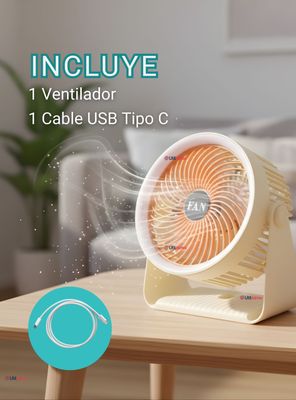 Imagen 2 del producto Mini Ventilador De Mesa Color Beige Silencioso Portátil y Recargable USB