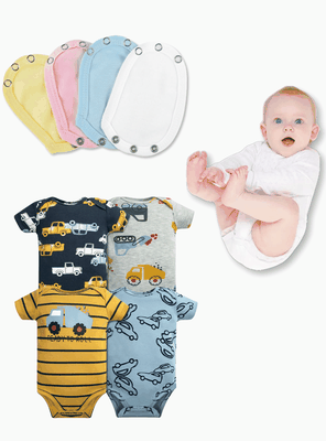 Pack 4 Unidades Extensor Body Bebé +Pack 4 Bodys Algodón Niño Manga Corta Autos Amarillos