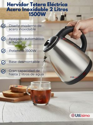 Imagen 2 del producto Hervidor Tetera Eléctrico Acero Inoxidable Capacidad 2 Litros Potencia 1500W