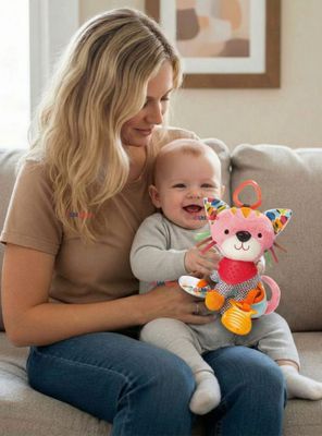 Juguete Peluche Animales Sensorial Con Mordedor Y Sonajero Diseño Gatico para Niña y Niño