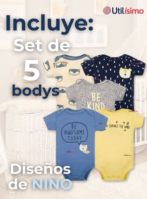 Imagen 2 del producto Pack 5 Bodys Niño Manga Corta Tedmimak 100% Algodón Baby BE KIND