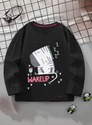 Polera Algodón Manga Larga Niña Camiseta Negro Cebra