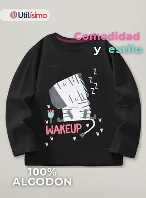 Imagen 2 del producto Polera Algodón Manga Larga Niña Camiseta Negro Cebra