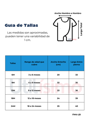 Imagen 2 del producto Enterito Corto 100% Algodón Bebé Niña 6 a 24 Meses Lazy