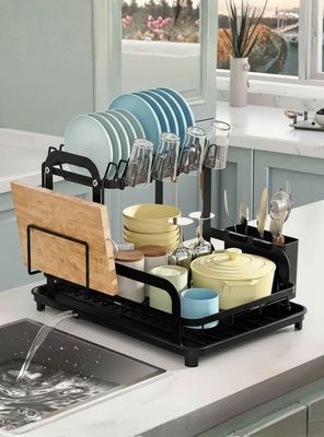 Secador Escurridor Para Platos Loza Vajilla 2 Niveles con Drenaje Automático