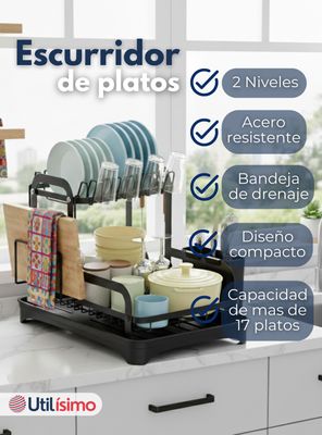 Imagen 2 del producto Secador Escurridor Para Platos Loza Vajilla 2 Niveles con Drenaje Automático