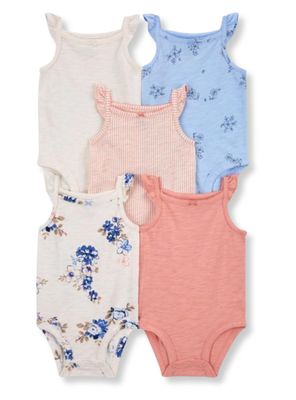 Imagen 1 del producto Pack 5 Bodys Niña Sin Manga Tedmimak 100% Algodón Blanco Flores