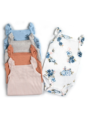 Imagen 2 del producto Pack 5 Bodys Niña Sin Manga Tedmimak 100% Algodón Blanco Flores