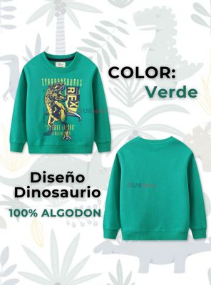 Imagen 2 del producto Polerón Algodón Cuello Redondo Niño Verde Dinosaurio