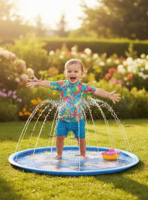 Alfombra Piscina Agua Rociador Para Niño Color Azul 100 cm